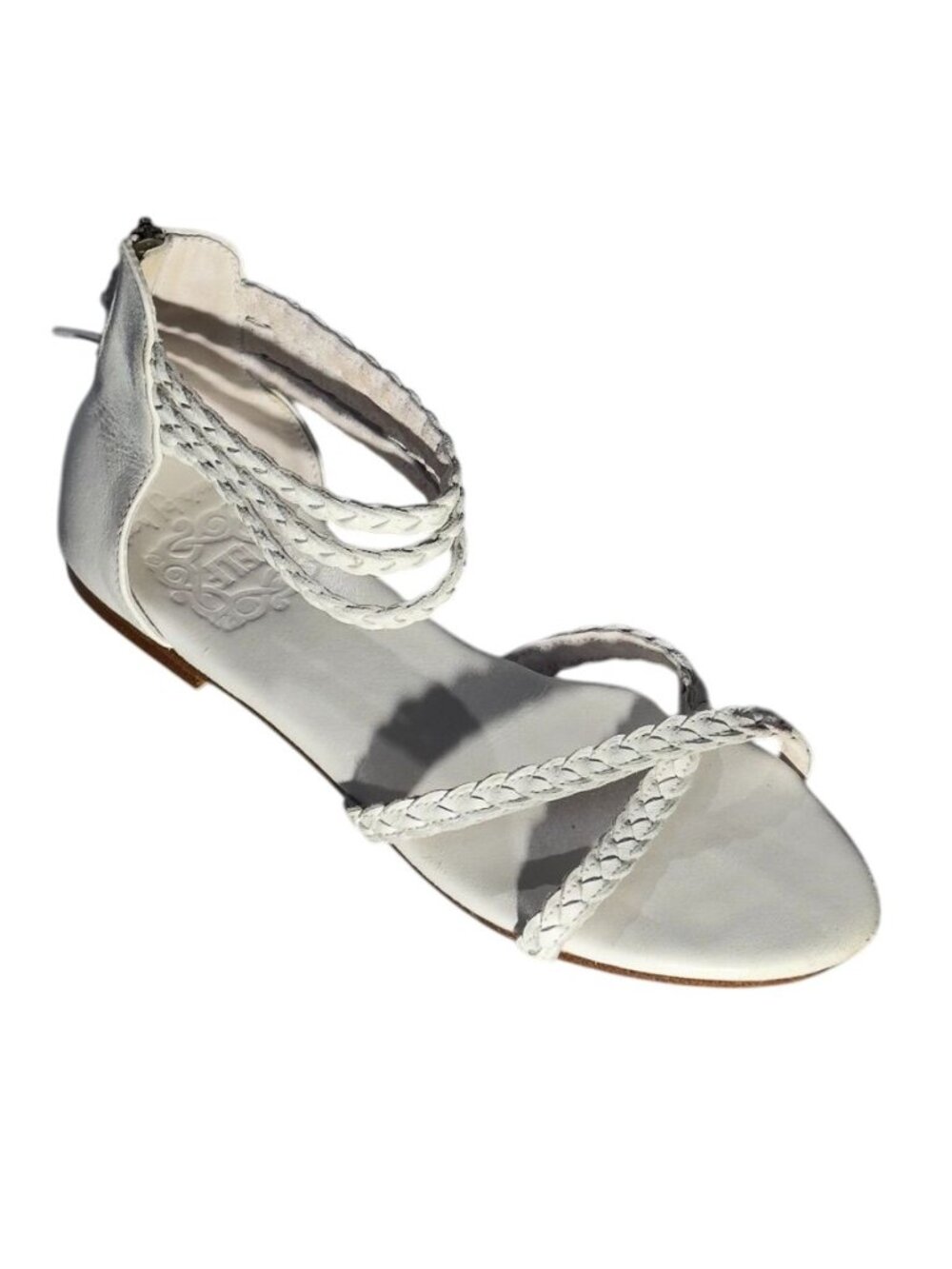 ELF Women's White Leather Braided Strap Sandals Zipper Back Size UK 7 US 9